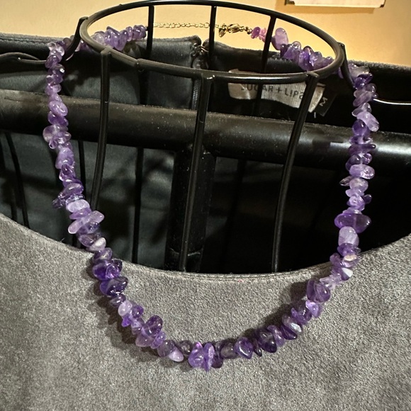 Amethyst Chips Beaded Necklace with Gold Tone Hardware - Picture 12 of 14
